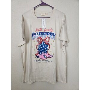 Simply Southern Faith Family Country Tee Women's XL‎ T-shirt Cowgirl Bow NWT